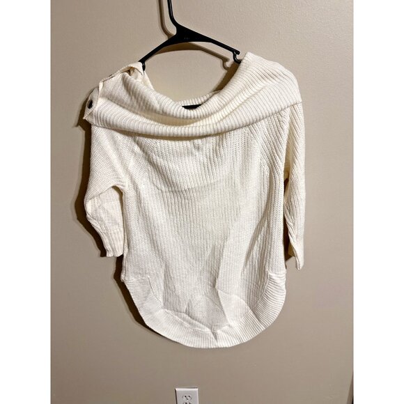 89TH + MADISON Women's Off-White Snapped High NeckLong Sleeve Sweater- Small - Picture 2 of 5